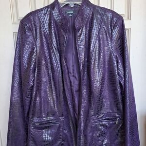 Plus Sz3X Purple Elemenz Jacket Faux Croc Zip Front/Pockets Brand New With Tags